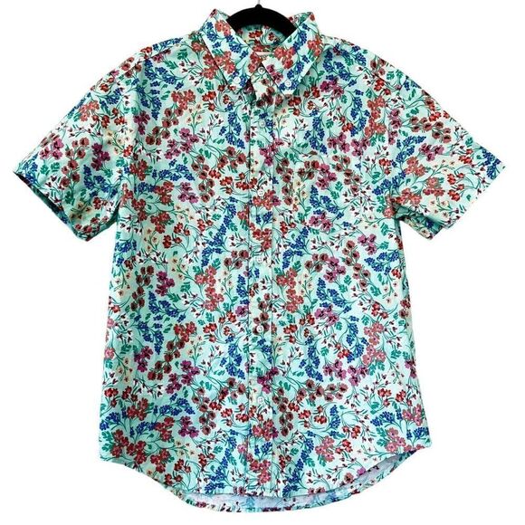 NWT! Crewcuts Floral Printed Green Short Sleeve Button Up Shirt Size 12 - Picture 1 of 4